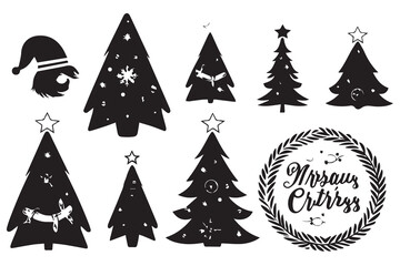 Obraz premium Christmas set of design elements silhouettes