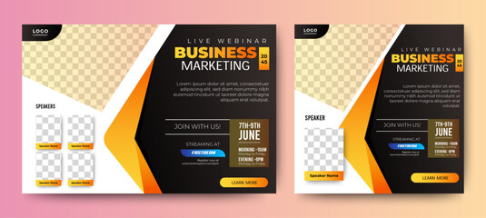 Invitation web banner to the online conference. Business webinar invitation design. Announcement poster concept. Modern abstract White background with place for photos	