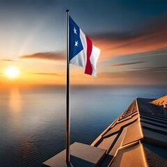 flag on the pier at sunset Created using generative AI tools