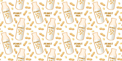 Peanut milk seamless pattern. Plant-based milk. Vegan products. Vector. Perfect for various projects like textiles, paper crafts, and more.