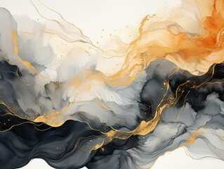 Premium Gold Abstract Marble Marbled Ink Painted