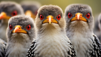 Yellow-billed oxpecker birds close up