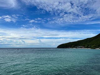 Beautiful beach moody sky. Summer vacation travel holiday background concept. Maldives paradise beach. Luxury travel summer holiday background concept.