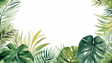 Fototapeta na wymiar Tropical palm leaves square frame watercolor, Generative Ai