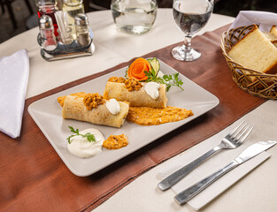 Pancakes stuffed with minced meat