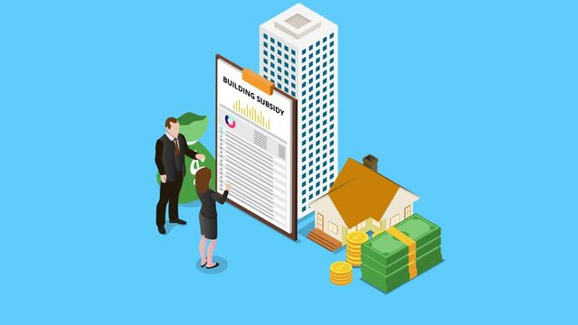 Business people with building subsidy