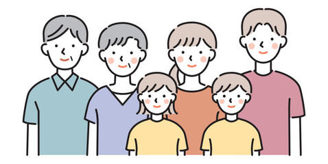 ３世代家族（祖父母、父母、子供）のイラスト