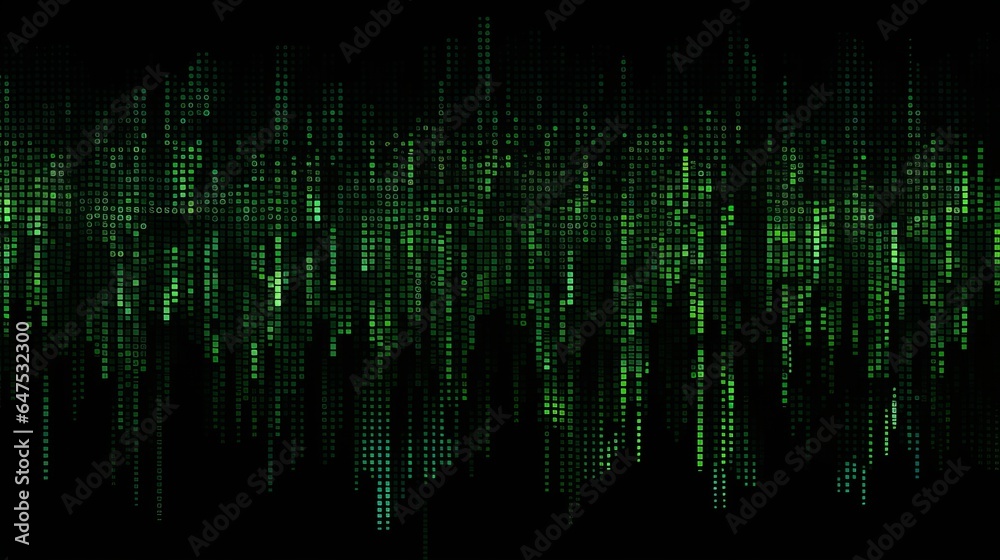 Poster Green digital binary data on computer screen background. Matrix style