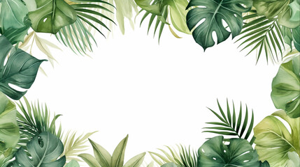 Naklejka premium Tropical palm leaves square frame watercolor, Generative Ai
