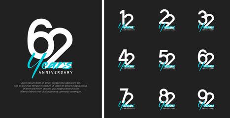 set of anniversary logo flat white color number and blue text on black background for celebration