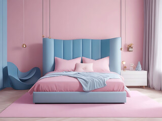 Modern luxury minimalist bedroom and furniture pink color blue