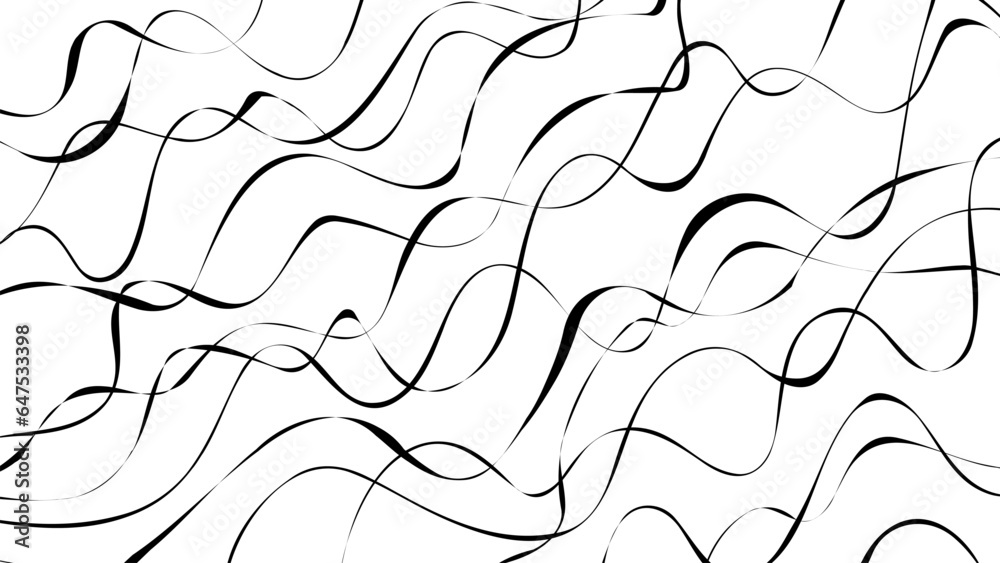 Poster Black wavy lines. Abstract background with hand drawn curved lines pattern. Vector illustration.