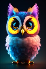 Fototapeta premium owl on a blue background realistic cute adorable baby owl made of a crystal ball with low poly eyes surrounded by a glowing aura highly detailed intricated concept art with vivid beautiful colors 