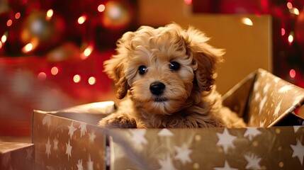 Adorable puppy Christmas festive shopping spree, Background Image,Desktop Wallpaper Backgrounds, HD