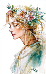 花の髪飾りの女性