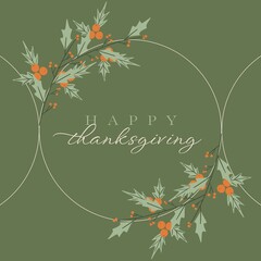 Naklejka premium Composite of happy thanksgiving text over autumn leaves on green background