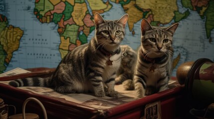 Cat travelers global explorers Halloween, Background Image,Desktop Wallpaper Backgrounds, HD
