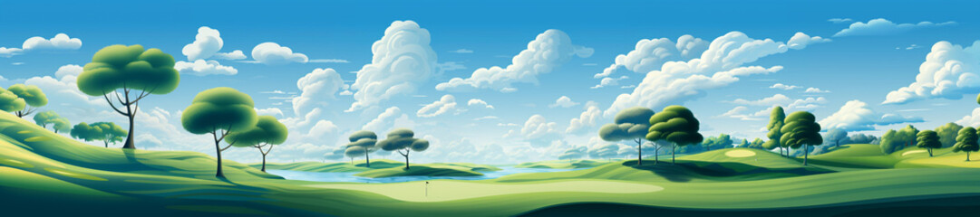 Banner sport golf course, driving range landscape illustration