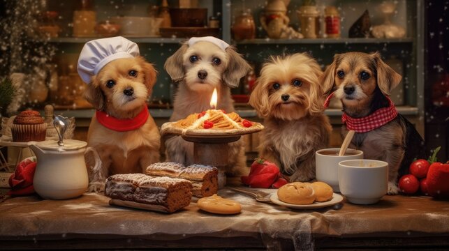 Doggys Christmas Bakery Holiday Baking Cute Dogs, Background Image, HD