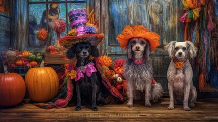 Frightful fiesta costumed canines Halloween, Background Image, HD