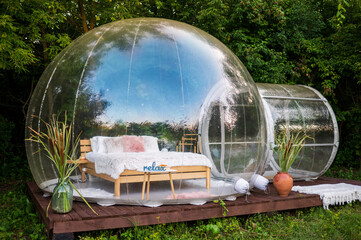 Transparent bubble tent at glamping