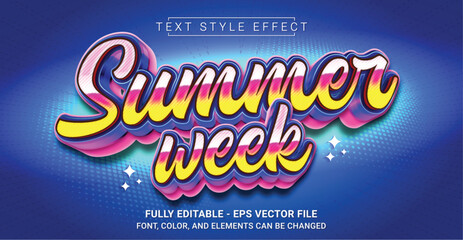 Summer Week Text Style Effect. Editable Graphic Text Template.