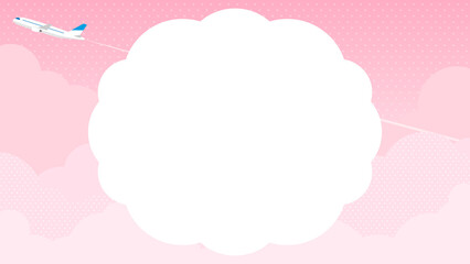 飛行機とピンク色の雲・空　フレーム・背景素材（横向き16:9）