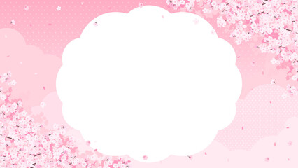 満開の桜とピンク色の雲・空　フレーム・背景素材（横向き16:9）