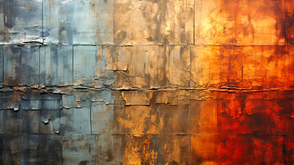 Rusted metal sheets softened by overlaying linen