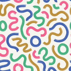 Colorful bold grunge line childish background. Fun doodle vector seamless pattern for children or trendy design