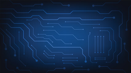 Hi tech digital circuit board. AI pad and electrical lines connected on blue lighting background. futuristic technology design element concept
