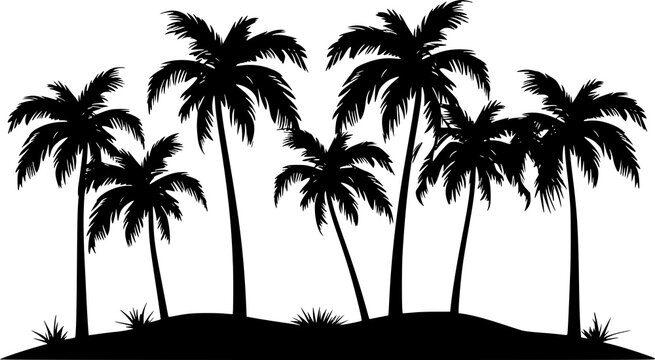 Palm Trees silhouette black color with transparant background 