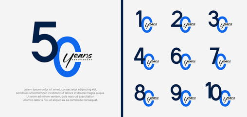 set of anniversary logo blue color number on white background for celebration