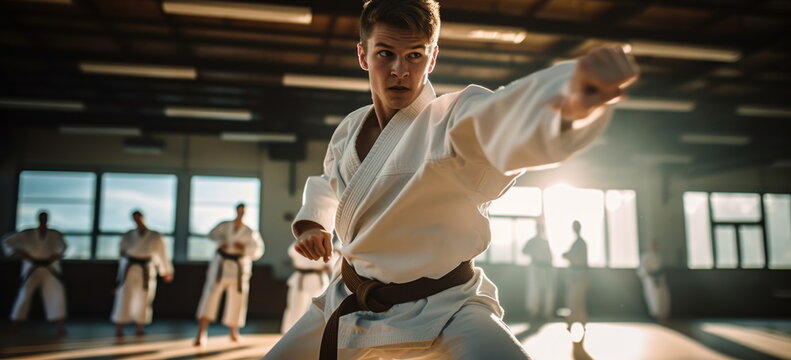 Martial arts practice. Judo, karate. hand edited AI.
