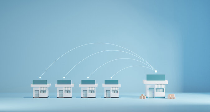 Business sale growth and expand shop franchise concept, Store connection link with others shop and supermarket.