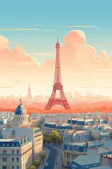 Muurstickers Paris retro city poster with Eiffel Tower  © XC Stock