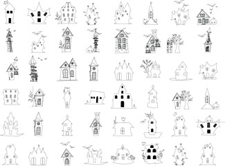 set of halloween house silhouette