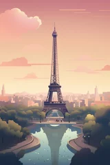 Schilderijen op glas Paris retro city poster with Eiffel Tower  © XC Stock