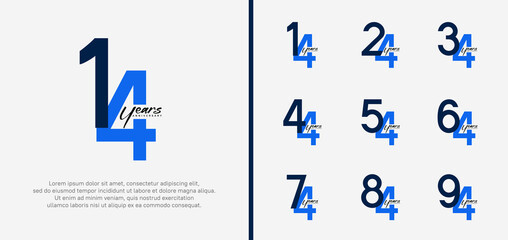 set of anniversary logo blue color number on white background for celebration
