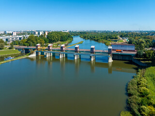 Dam Dąbie with hydroelectric power plant in Krakow, Poland