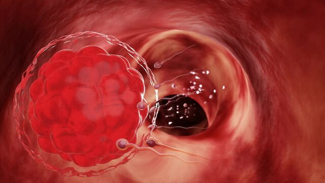 The sperm fertility from men's cum is directed towards the egg bubble after sex. To do human mating. A pre-fertilization model between an egg and a sperm. 3D Rendering