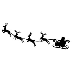Vector Christmas black  with Santa Claus riding his sleigh pulled by reindeers.