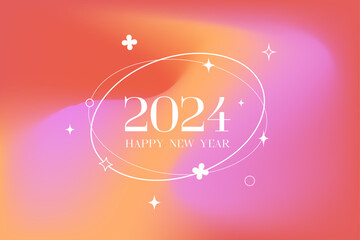 2024 numbers thin line on holiday banner abstract vivid gradient liquid wave. Happy New Year template wallpaper. Vector event cover, background, header