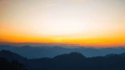 Beautiful sunrise background, Silhouette mountain style.