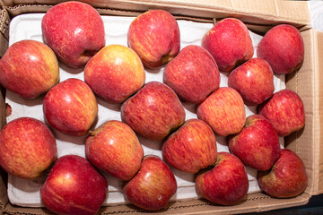 Fresh ripe red apples as background