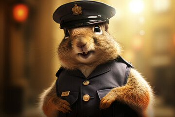 cute squirrel wearing police uniform