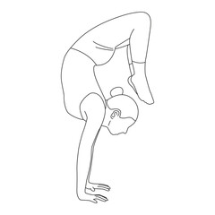 Line art of woman doing yoga in Handstand Scorpion pose vector.