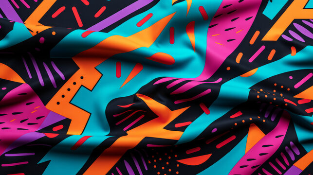 Fototapeta Colorful 80s or 90s Retro pattern, shapes and design for print, textile or background