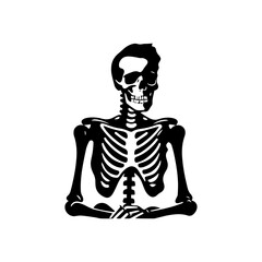 human skull with skeleton illustration isolated on white background