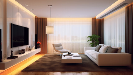 living room, Minimalist style interior design of modern living room with tv.